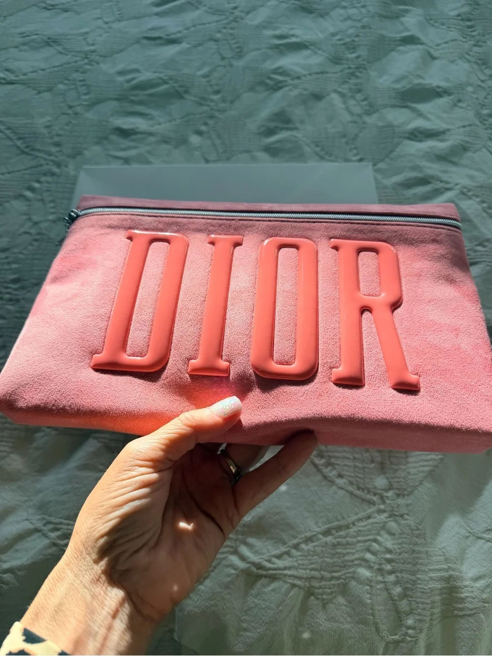 Dior Pink Pouch with Raised Logo